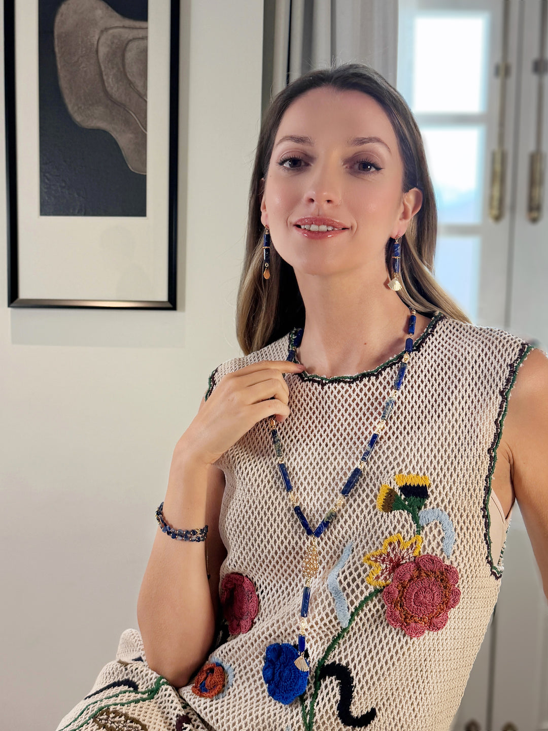 Lapis Y Shape With Tassel Necklace RN027