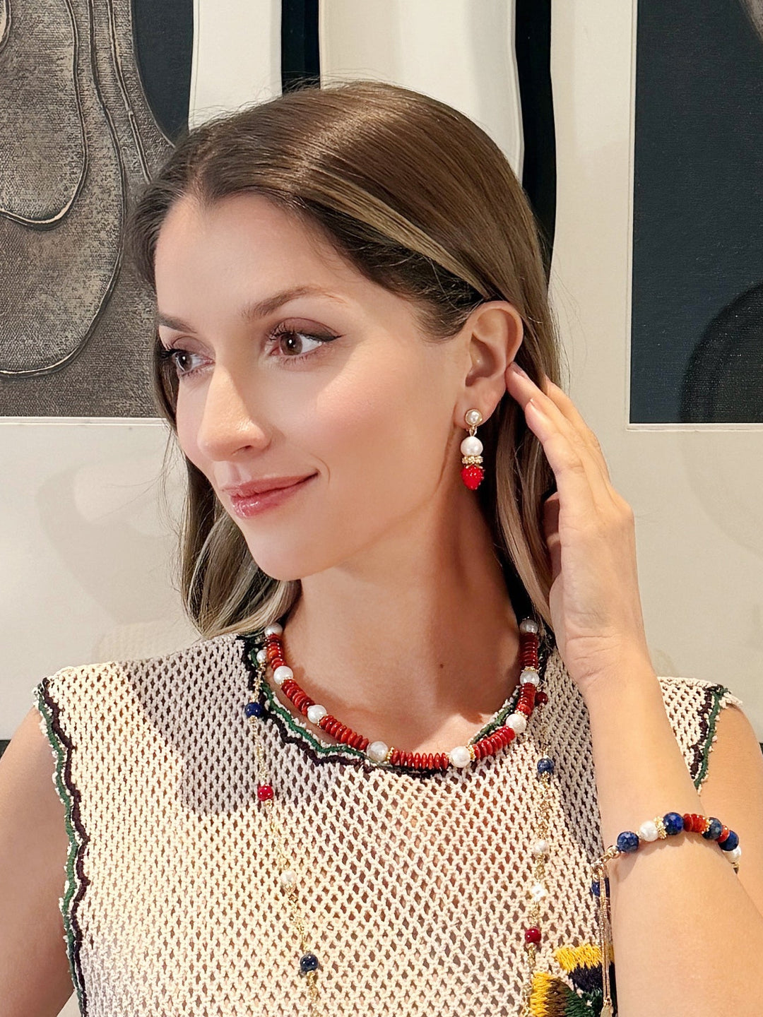 Red Bamboo Coral With Freshwater Pearls Necklace RN031