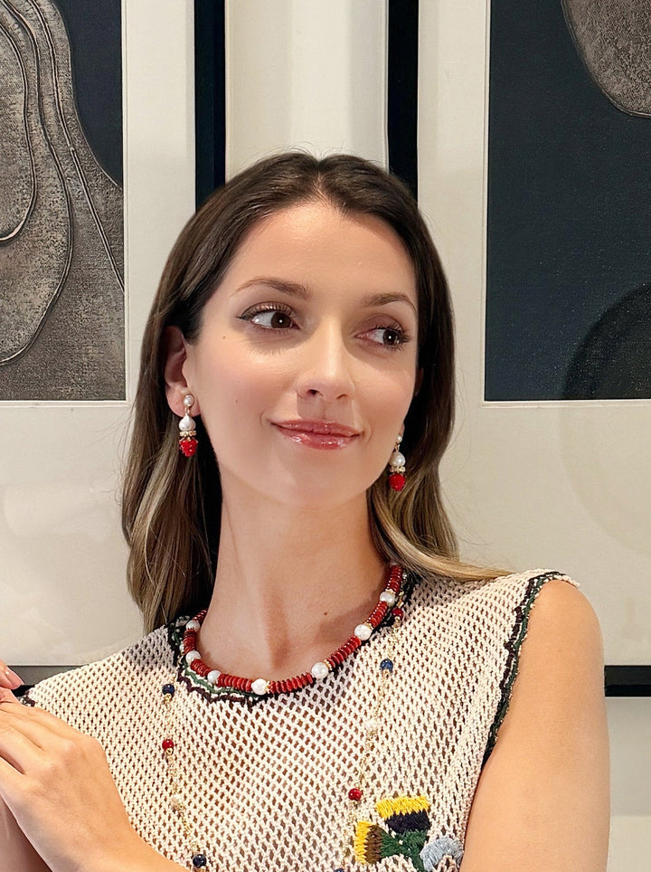 Raspberry With Freshwater Pearls Clip On Earrings RE026