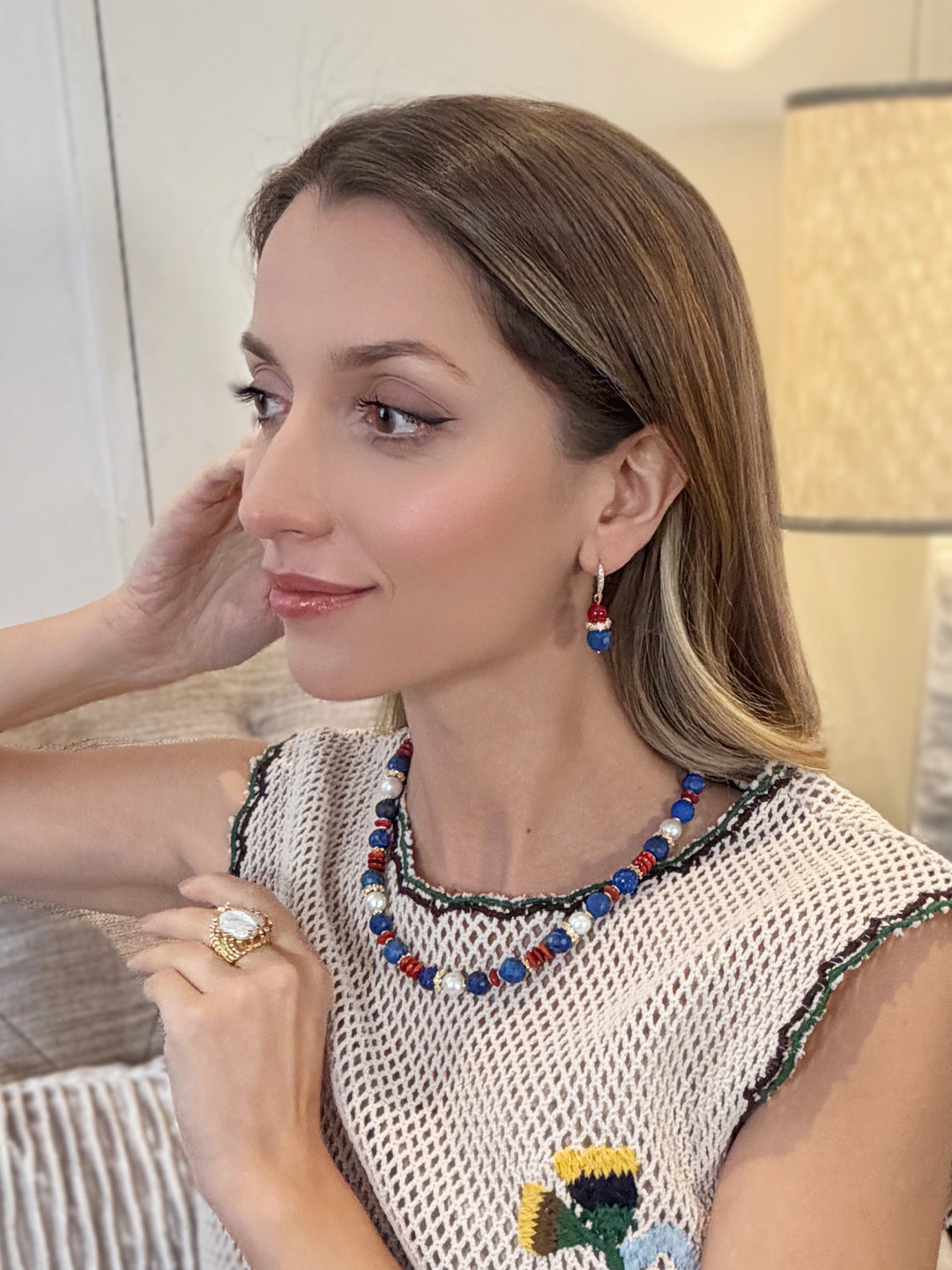 Lapis Lazuli & Red Bamboo Coral Drop Earrings RE023