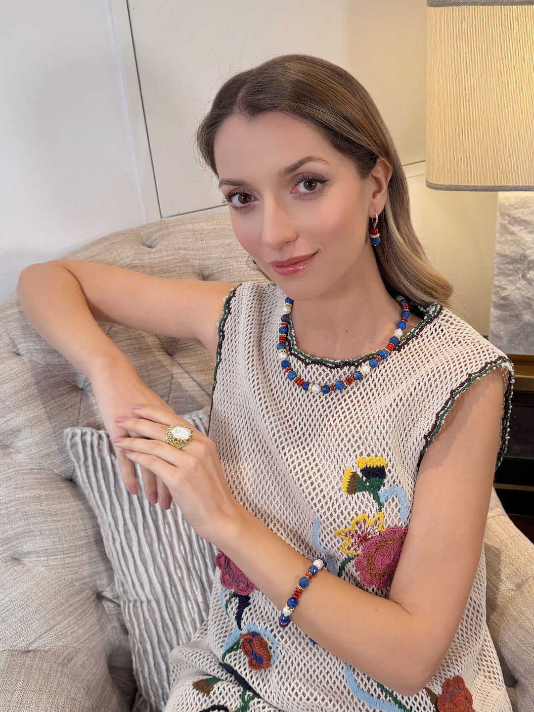 Lapis Lazuli & Red Bamboo Coral Drop Earrings RE023