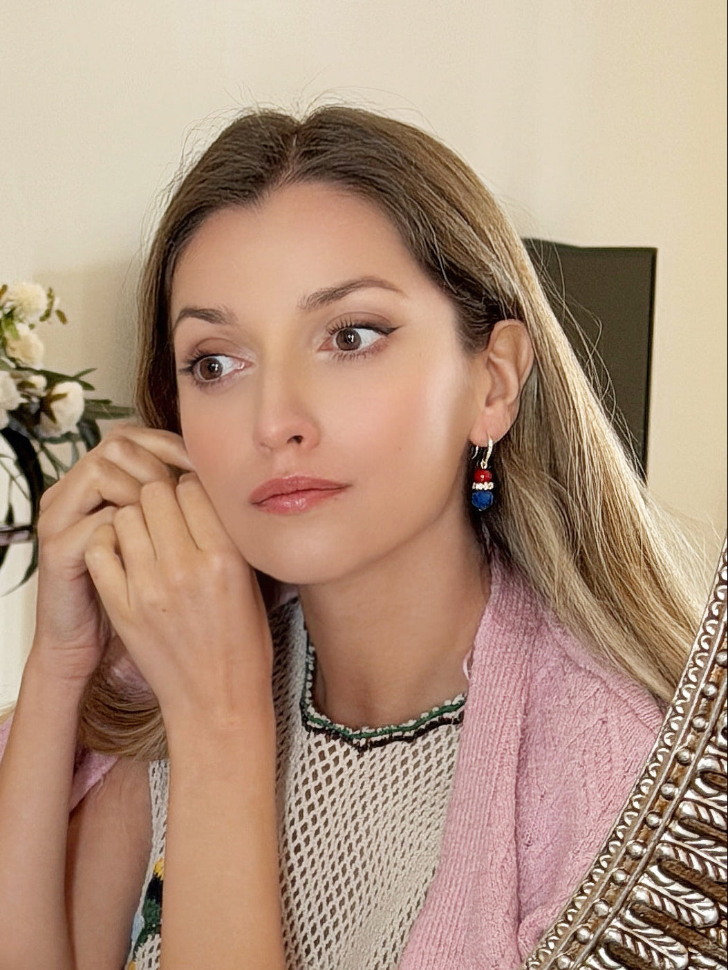 Lapis Lazuli & Red Bamboo Coral Drop Earrings RE023