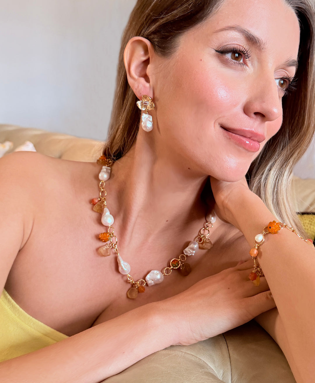 Elegant Baroque Freshwater Pearl Flower Stud Earrings RE008