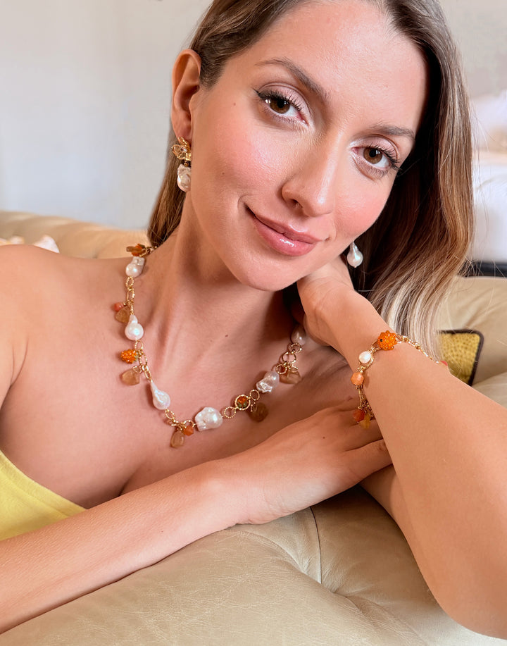 Spring Garden Raspberry and Citrine Pearl Chain Bracelet RB006