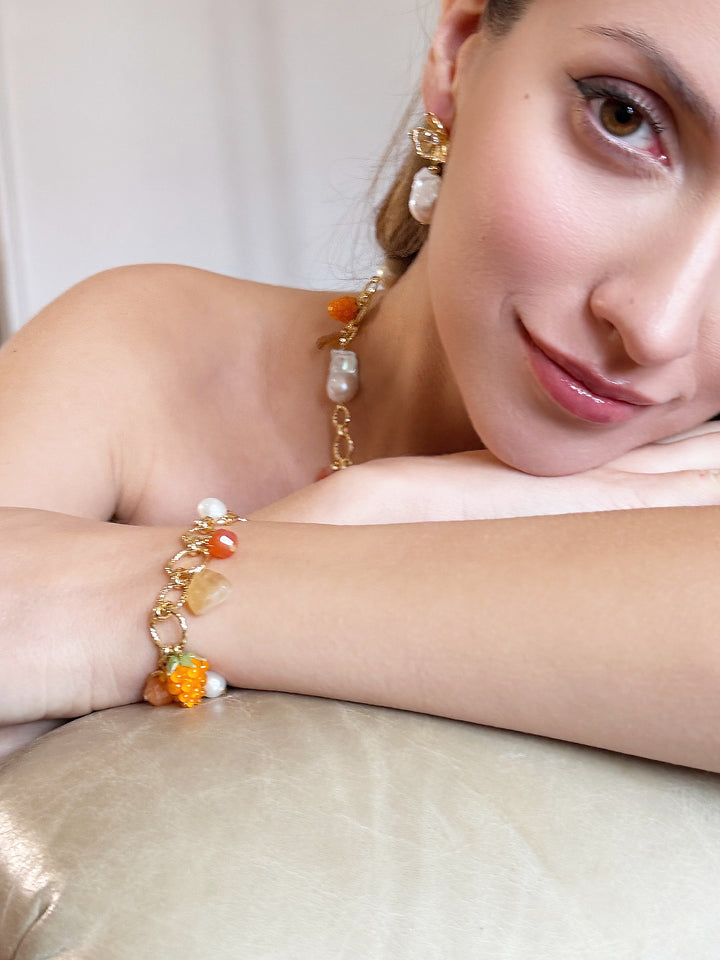 Spring Garden Raspberry and Citrine Pearl Chain Bracelet RB006