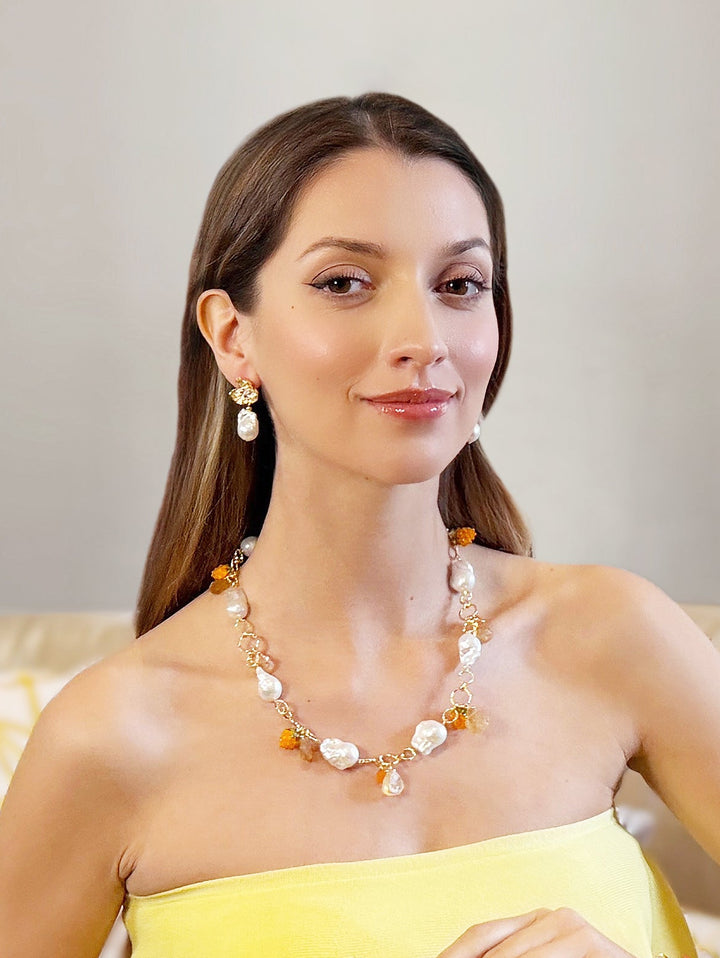 Elegant Baroque Freshwater Pearl Flower Stud Earrings RE008