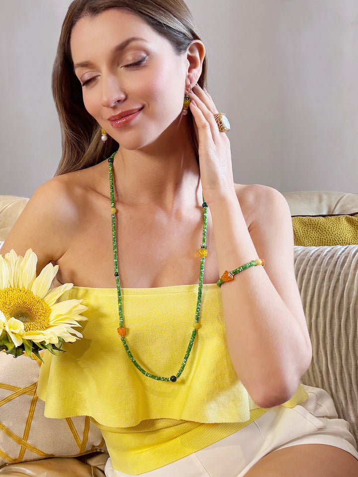 Colorful Gemstone And Fruit Charms Adorned Green Shell Necklace RN007