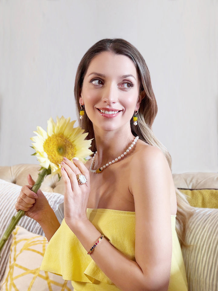 Fruity Yellow Pineapple With Freshwater Pearls Dangle Earrings RE007