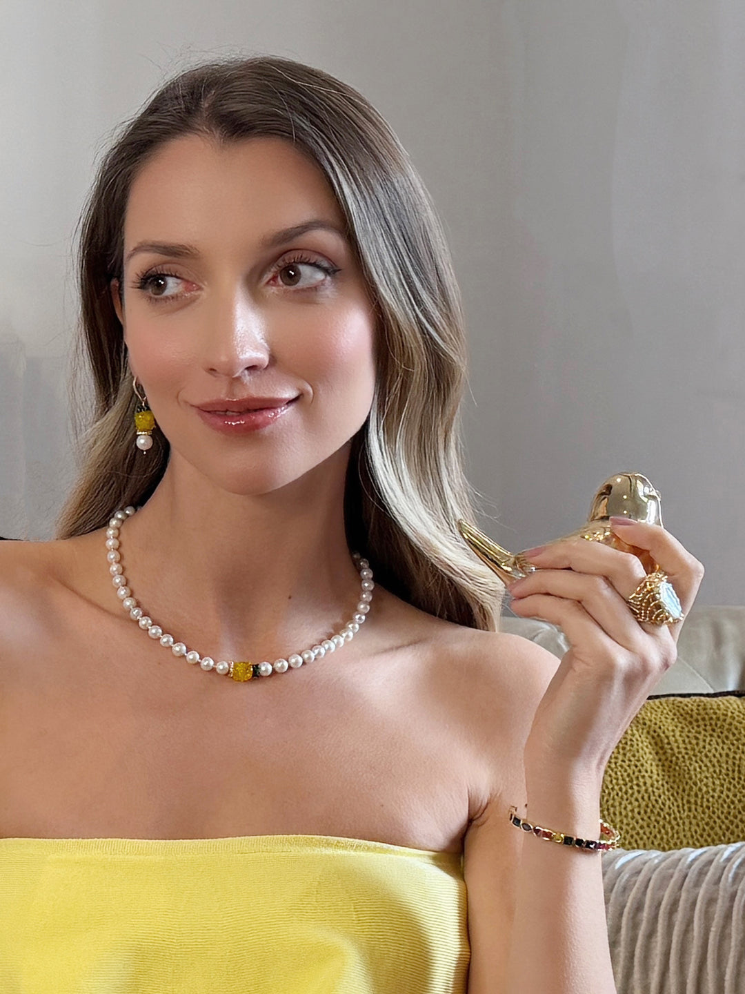 Flat Baroque Pearl With Colorful Zircon Cocktail Ring RP003