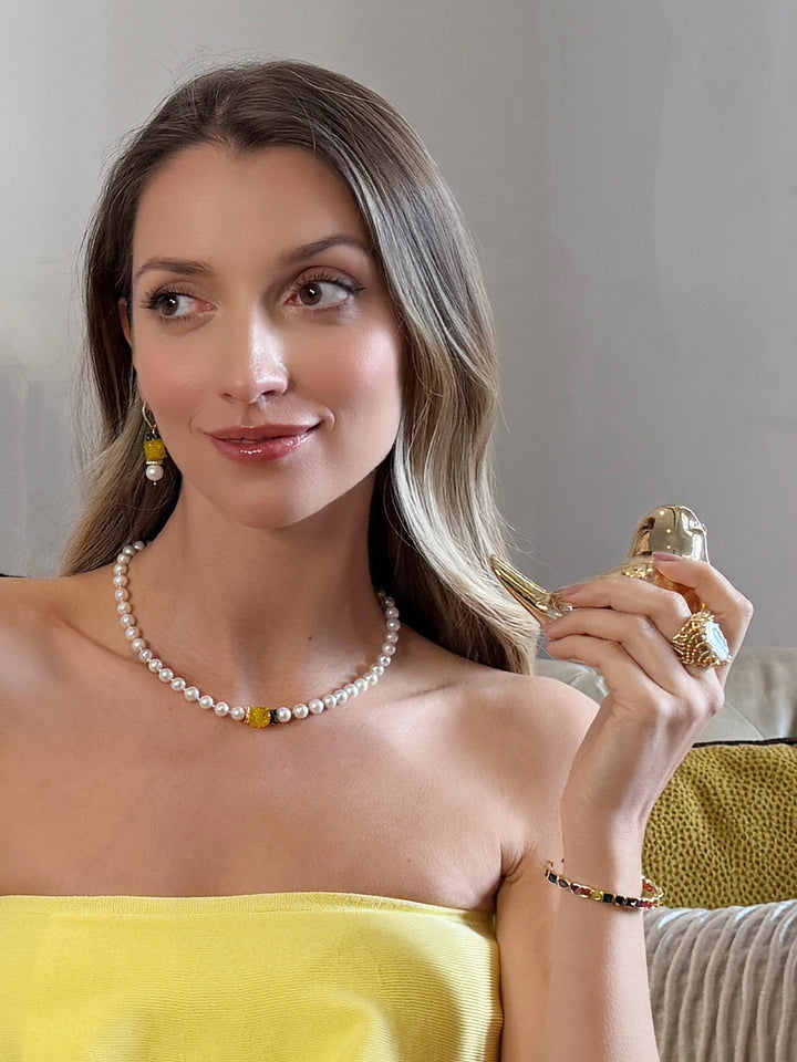 Flat Baroque Pearl With Colorful Zircon Cocktail Ring RP003