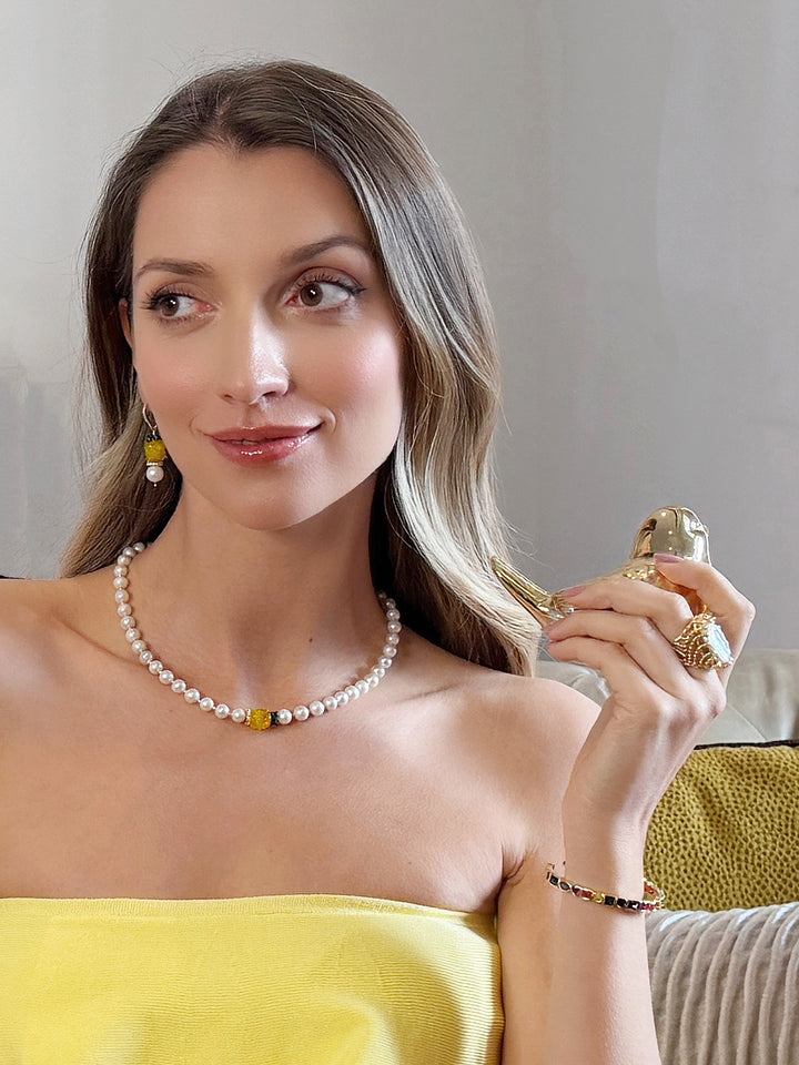 Flat Baroque Pearl With Colorful Zircon Cocktail Ring RP003