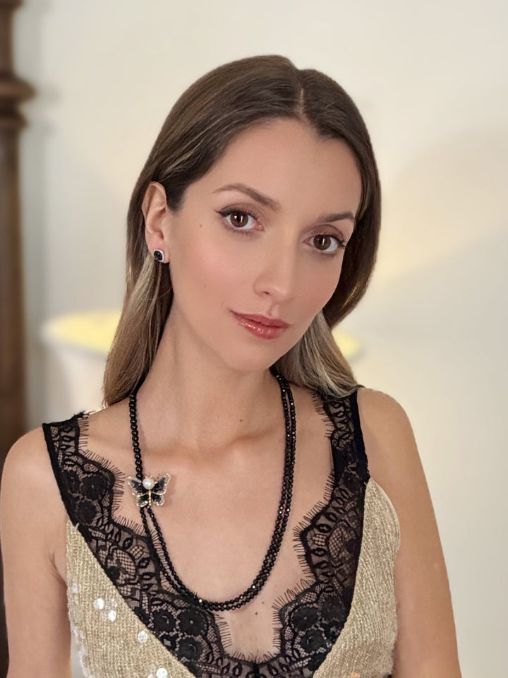 Square Shaped Black Agate Stud Earrings RE028