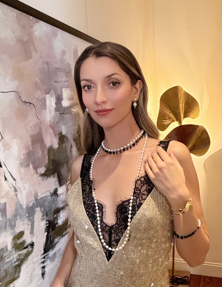 Freshwater Pearls With Heart Shaped Obsidian Charm Choker Necklace RN033