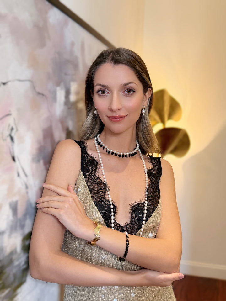 Freshwater Pearls With Heart Shaped Obsidian Charm Choker Necklace RN033