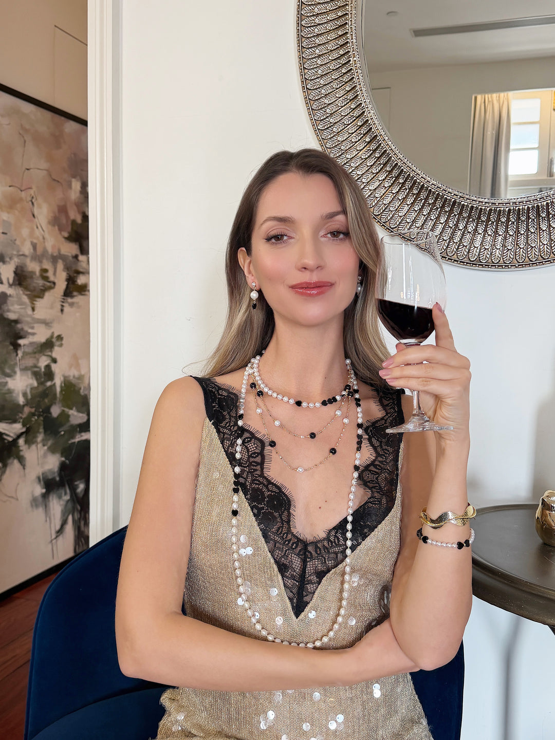 Freshwater Pearls With Heart Black Obsidian Long Necklace RN032