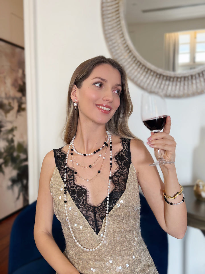 Freshwater Pearls With Heart Black Obsidian Long Necklace RN032