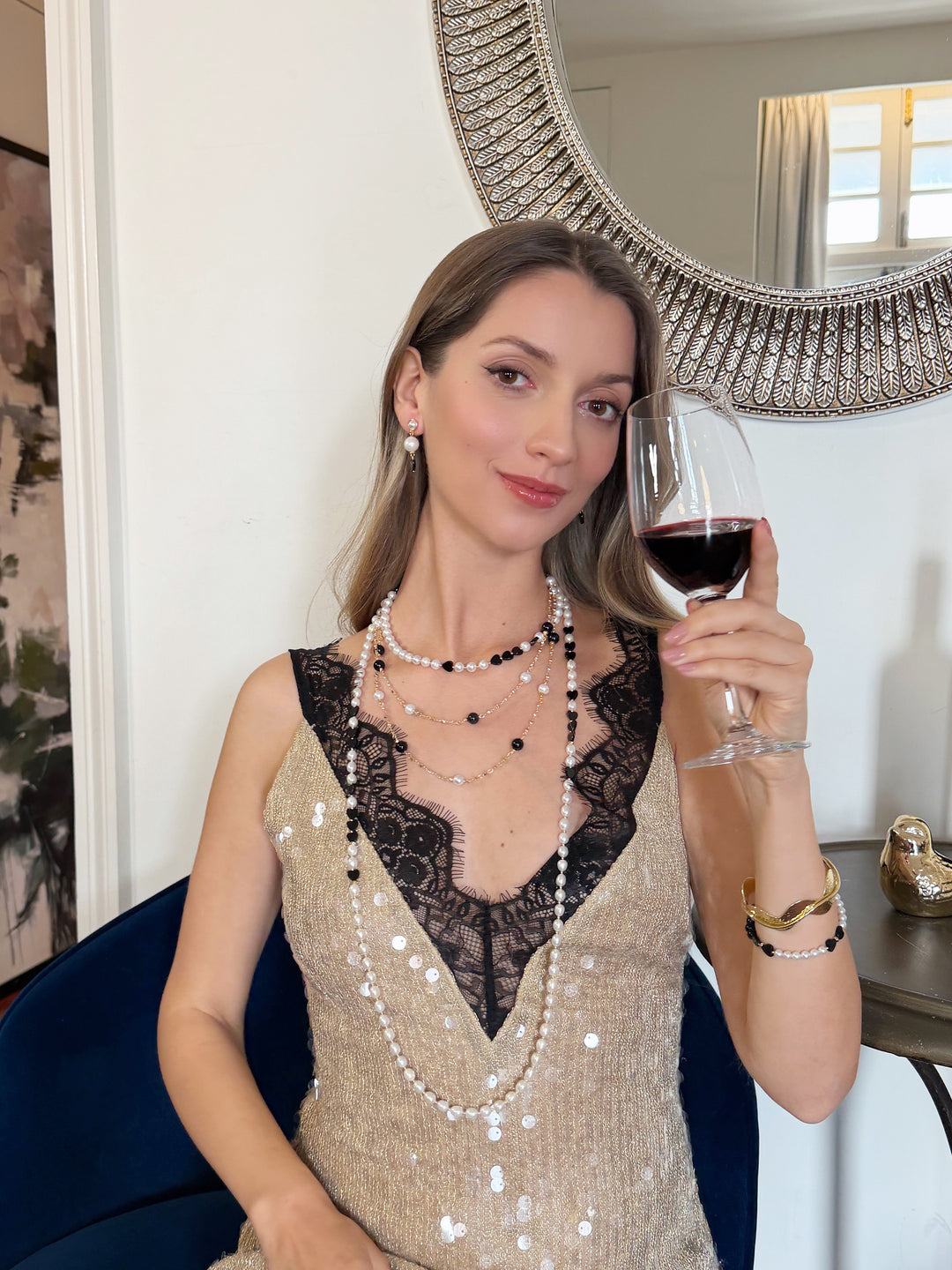 Freshwater Pearls With Heart Black Obsidian Long Necklace RN032