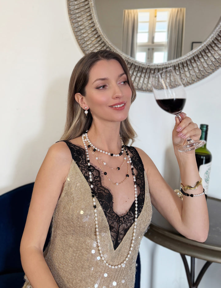 Freshwater Pearls With Heart Black Obsidian Long Necklace RN032