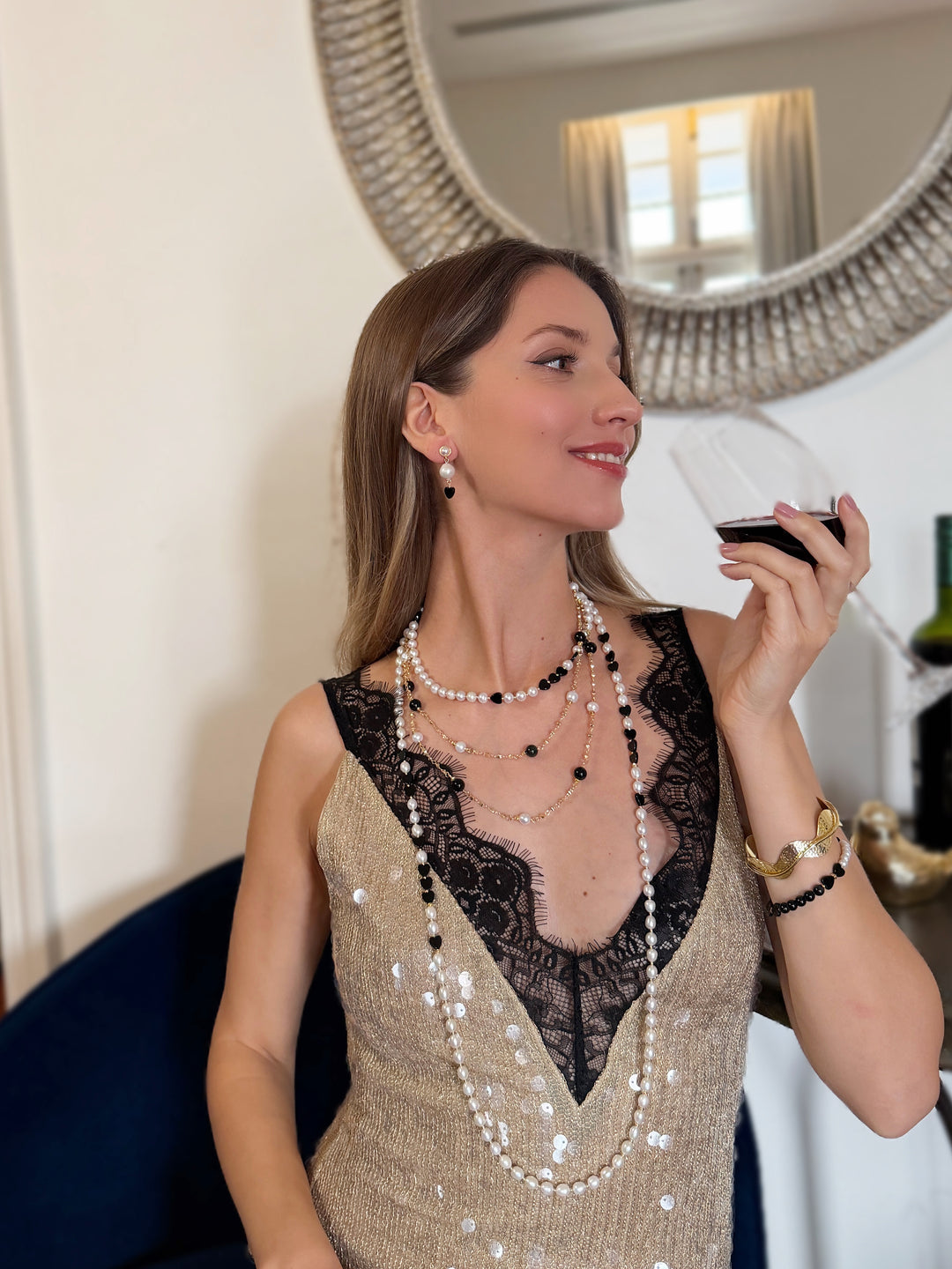 Freshwater Pearls With Heart Shaped Obsidian Choker Necklace RN034