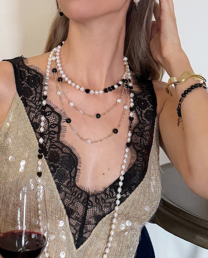 Freshwater Pearls With Heart Shaped Obsidian Choker Necklace RN034