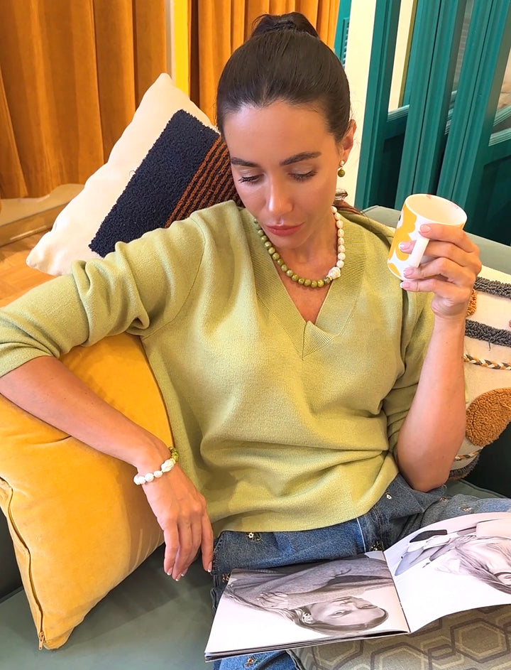 Green Opal And Freshwater Baroque Pearl Classic Necklace SN034