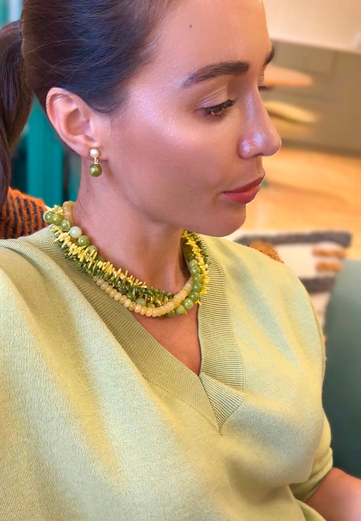 Classic Green Opal Dangle Clip-On Earrings SE020