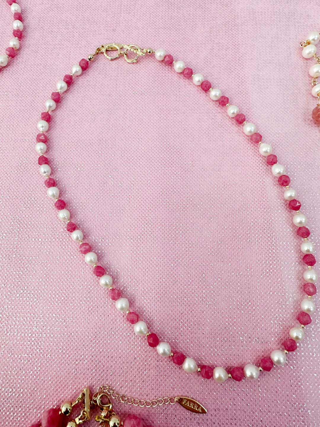 Freshwater Pearls With Pink Gemstone Necklace LN003