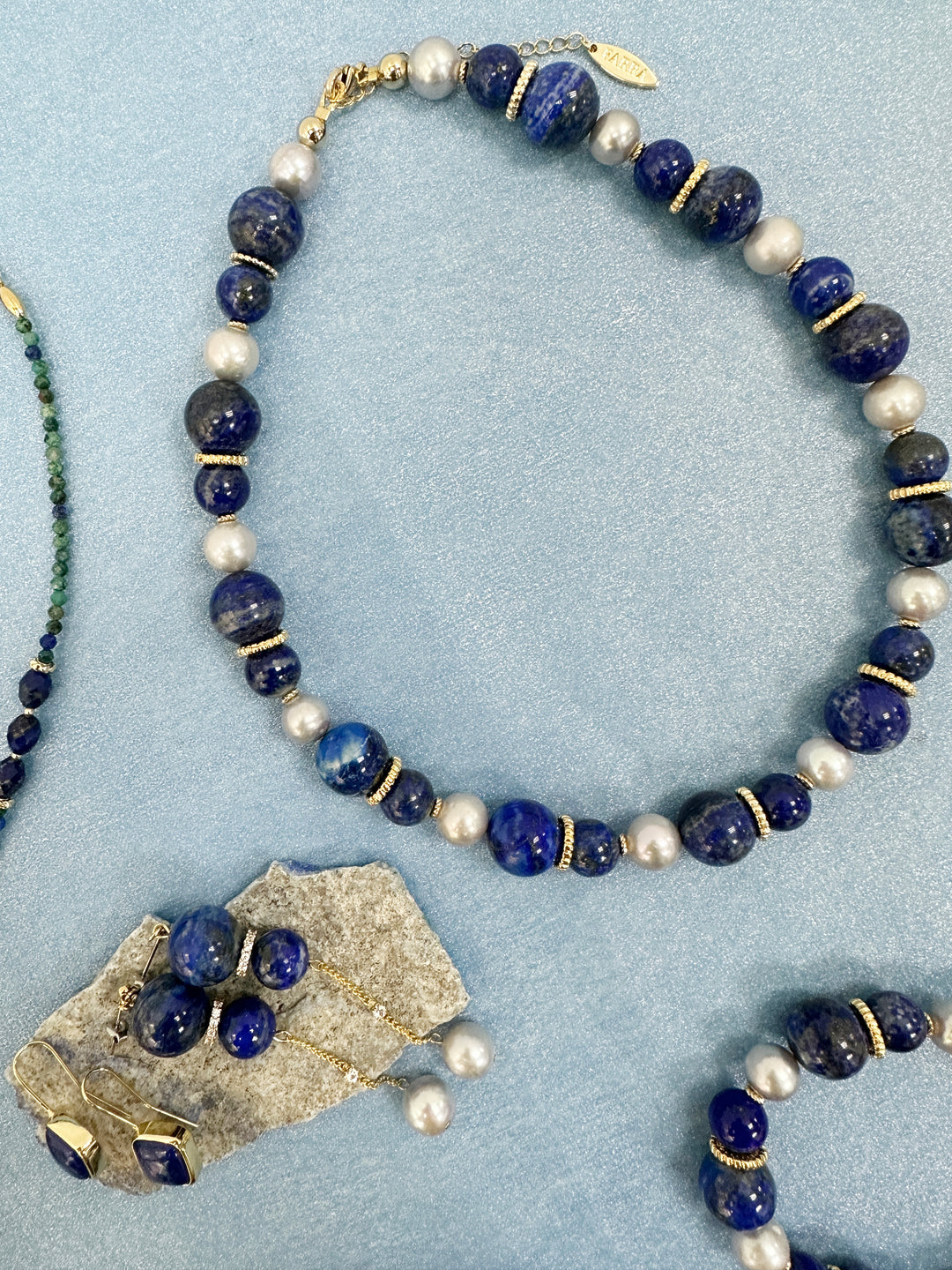 Stunning Lapis with Gray Freshwater Pearls Chunky Necklace LN039