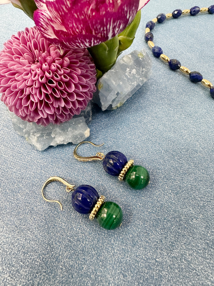 Blue Lapis with Green Malachite Color Matching Earrings LE025