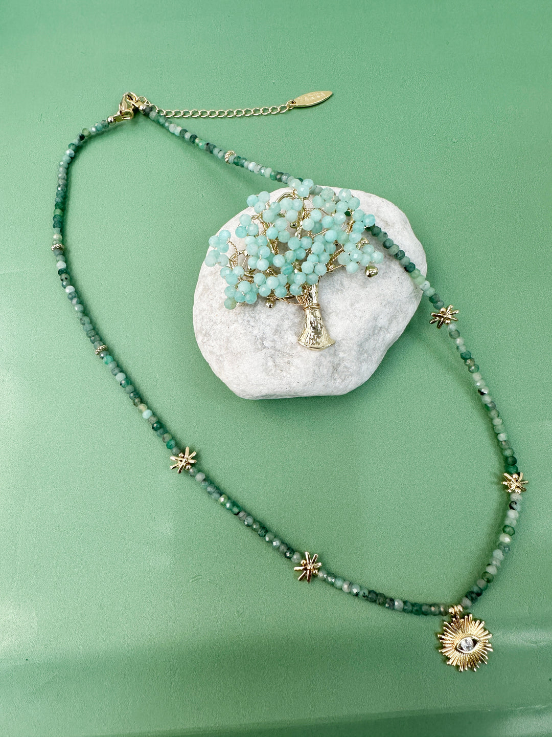 Emerald with Evil Eye Pendant Necklace LN049