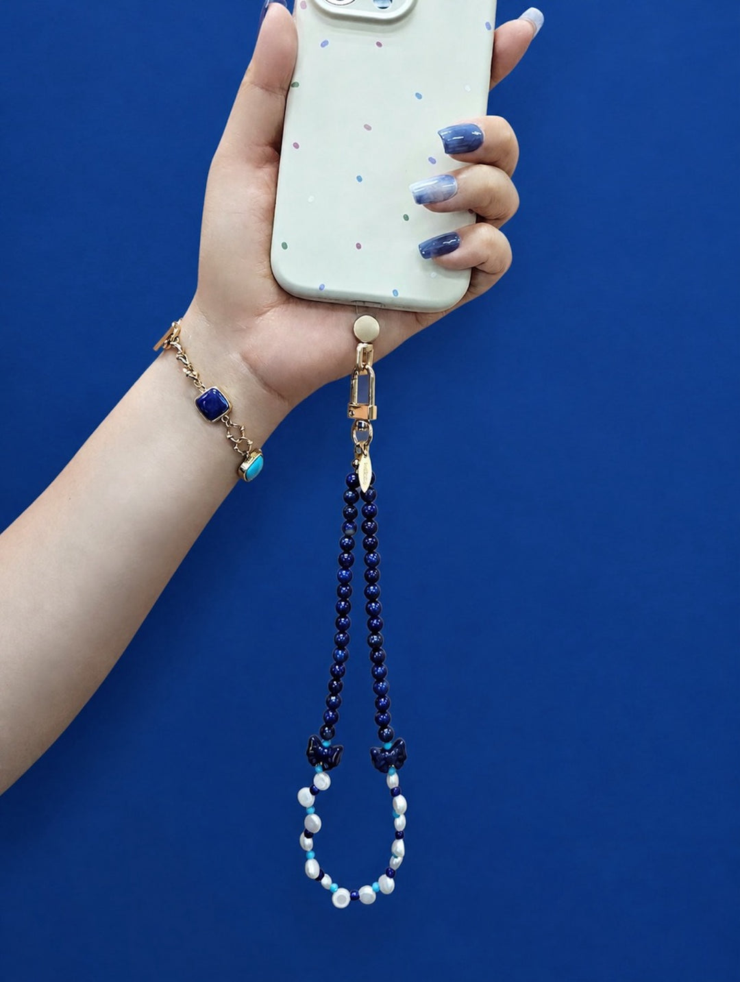 Butterfly Lapis Lazuli And Freshwater Pearl Phone Strap / Bag Charm PC140