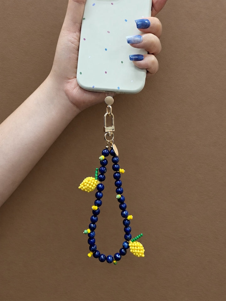 Lapis Lazuli With Handcrafted Lemon Phone Strap / Bag Charm PC137