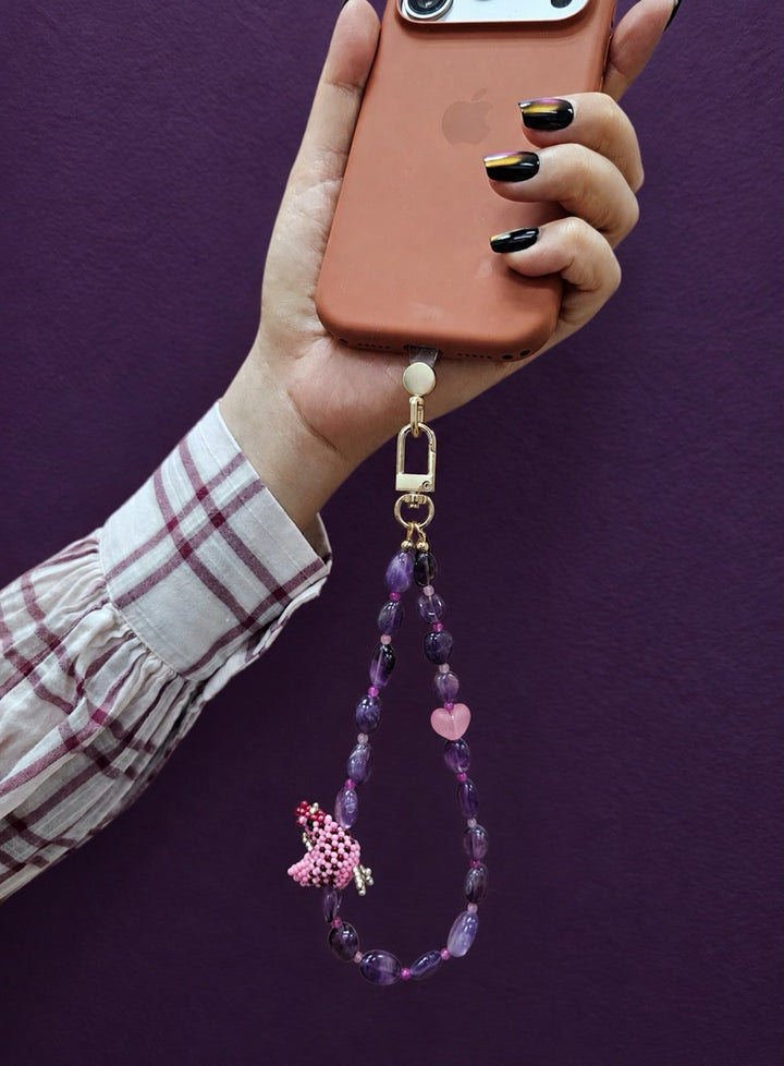 Handcrafted Chicken Amethyst Phone Strap PC122