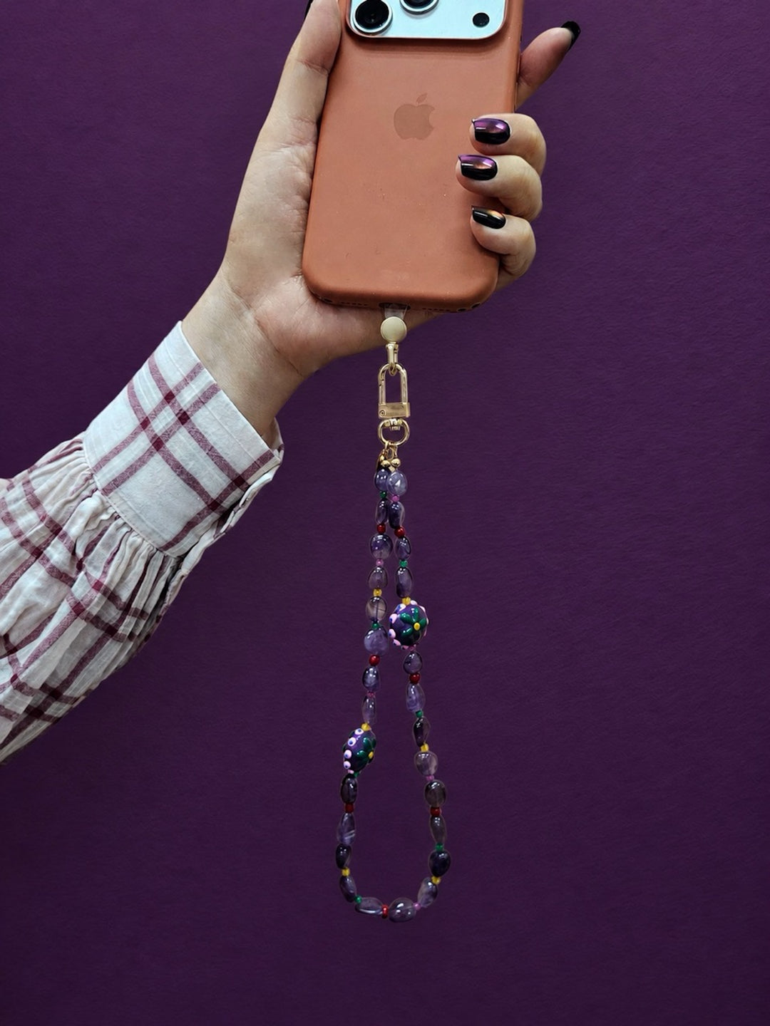 Natural Amethyst With Flower Charm Phone Strap PC130