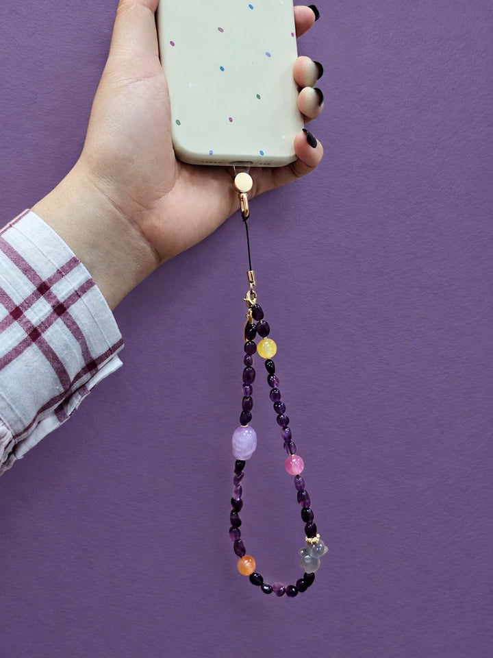UV Color-Changing Cat & Fish Amethyst Phone Strap PC125