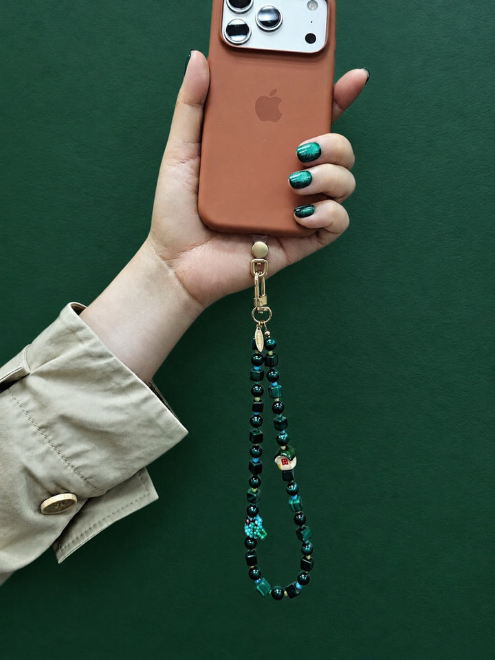 Bird & Ceramic House Natural Malachite Phone Strap PC131
