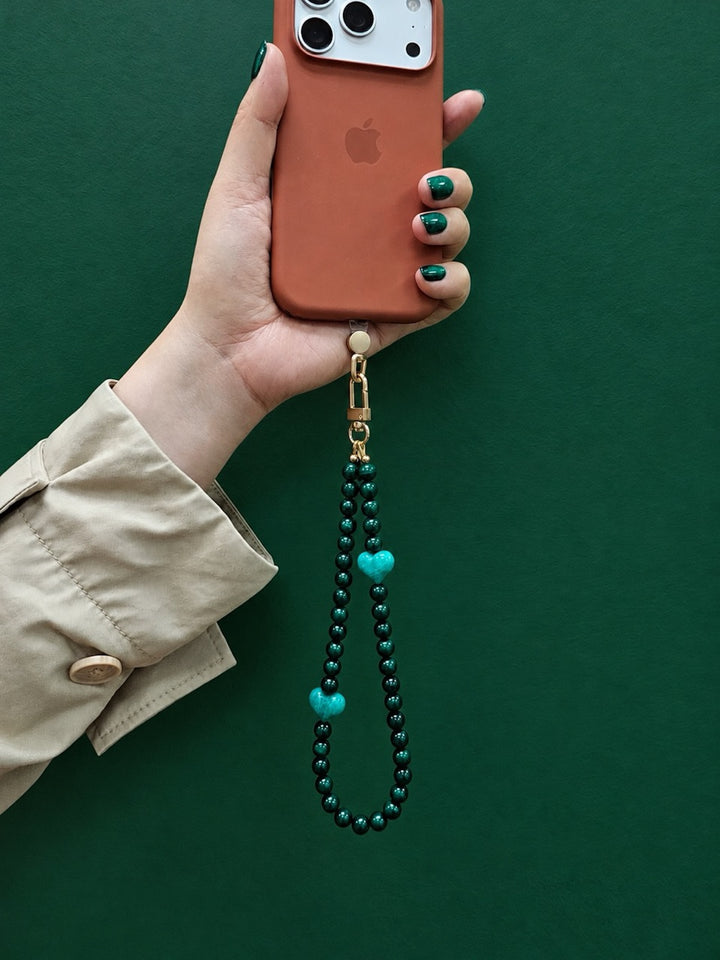 Malachite With Amazonite Heart Phone Strap PC120