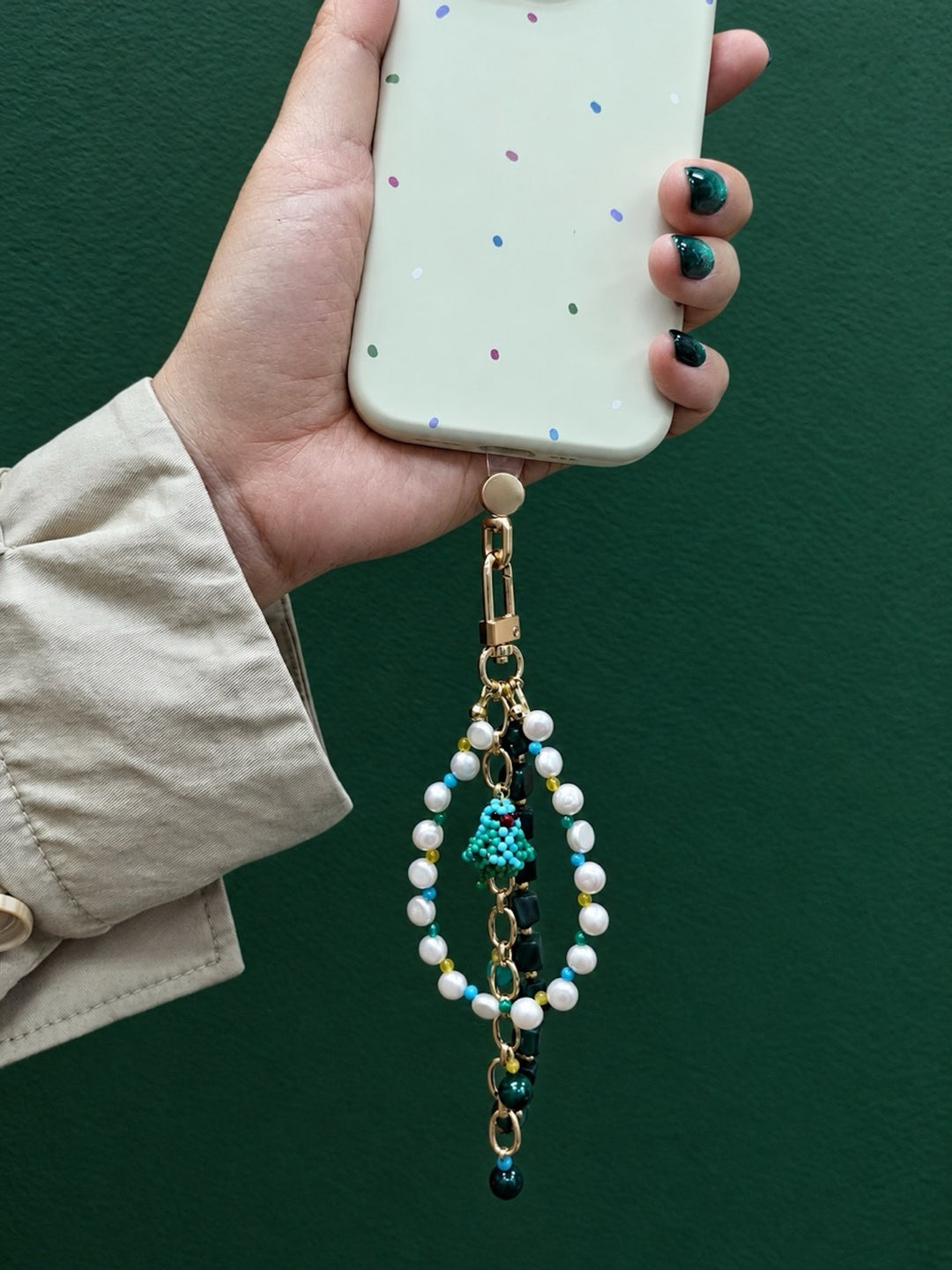 Green Malachite Freshwater Pearl Bird Charm Phone Strap / Bag Charm PC100