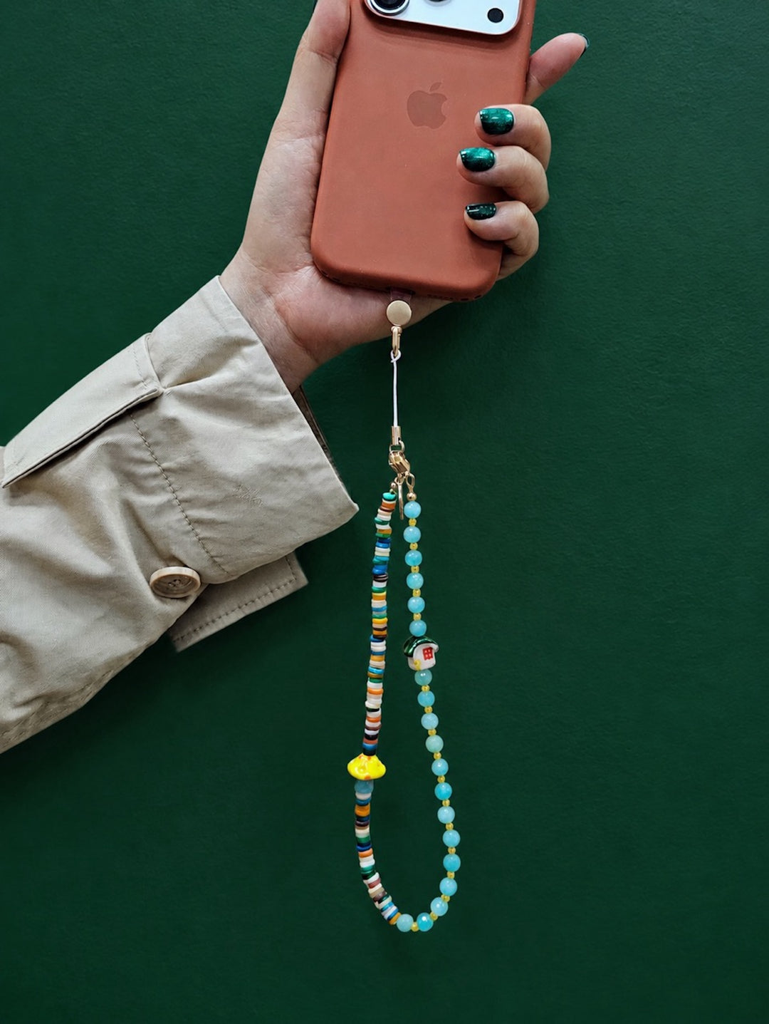 Amazonite Colorful Shell With Mushroom & Ceramic House Phone Strap PC135