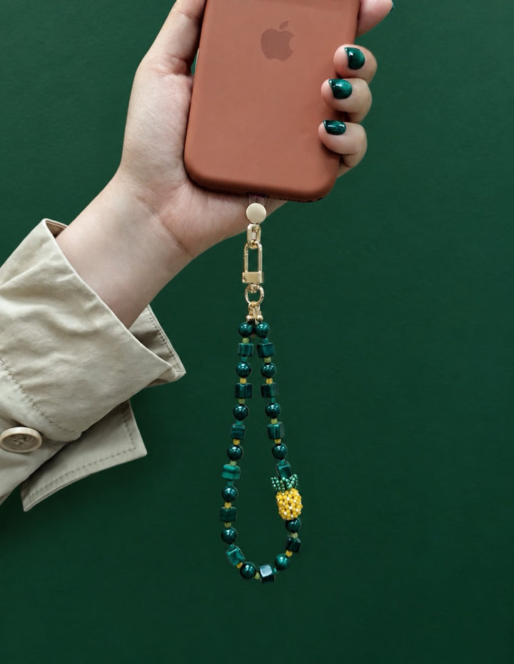 Handcrafted Pineapple Natural Malachite Phone Strap PC124