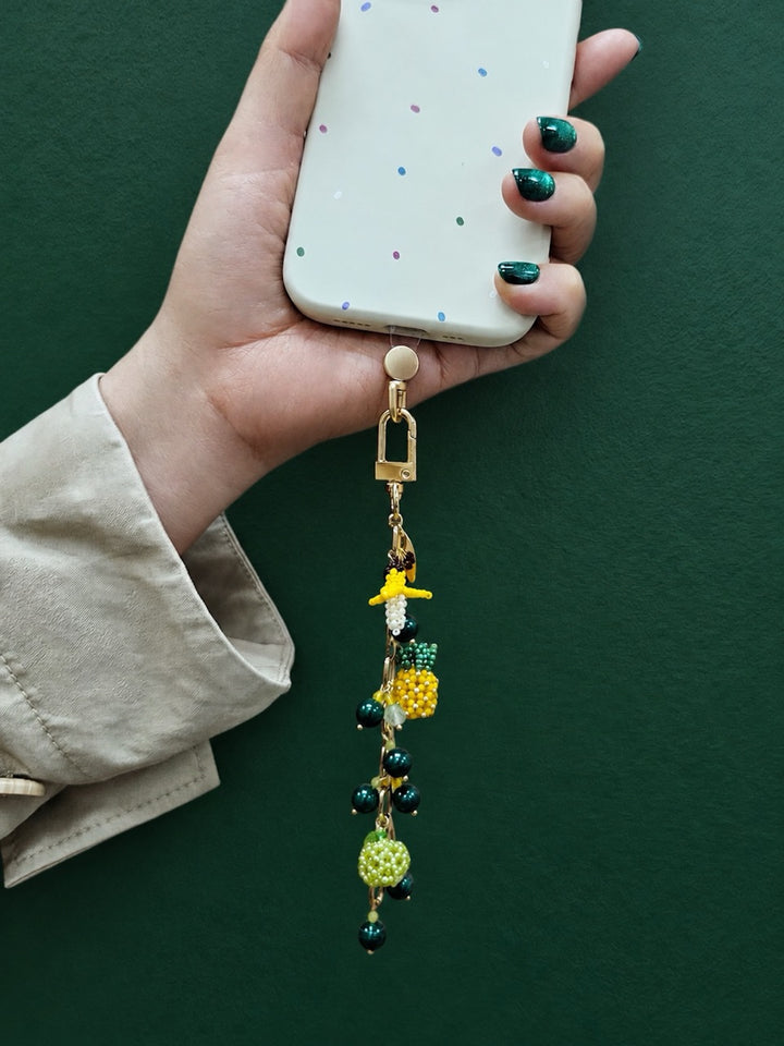 Handcrafted Fruit Charm With Malachite Prehnite Tassel Phone Strap / Bag Charm PC110