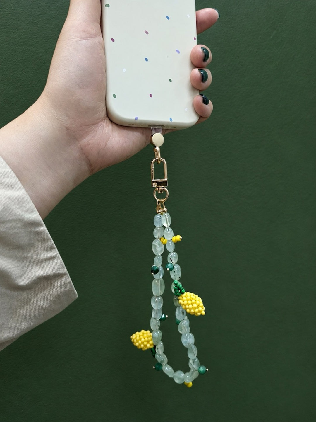 Handcrafted Lemon Charm With Natural Prehnite Phone Strap / Bag Charm PC129