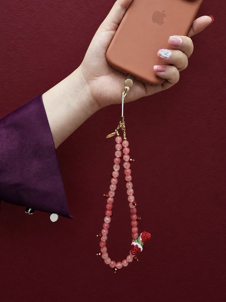 Handcrafted Strawberry Natural Watermelon Quartz Phone Strap PC133
