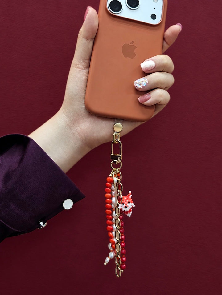 Fox Charm Bamboo Coral And Pearls Tassel Phone Strap / Bag Charm PC112