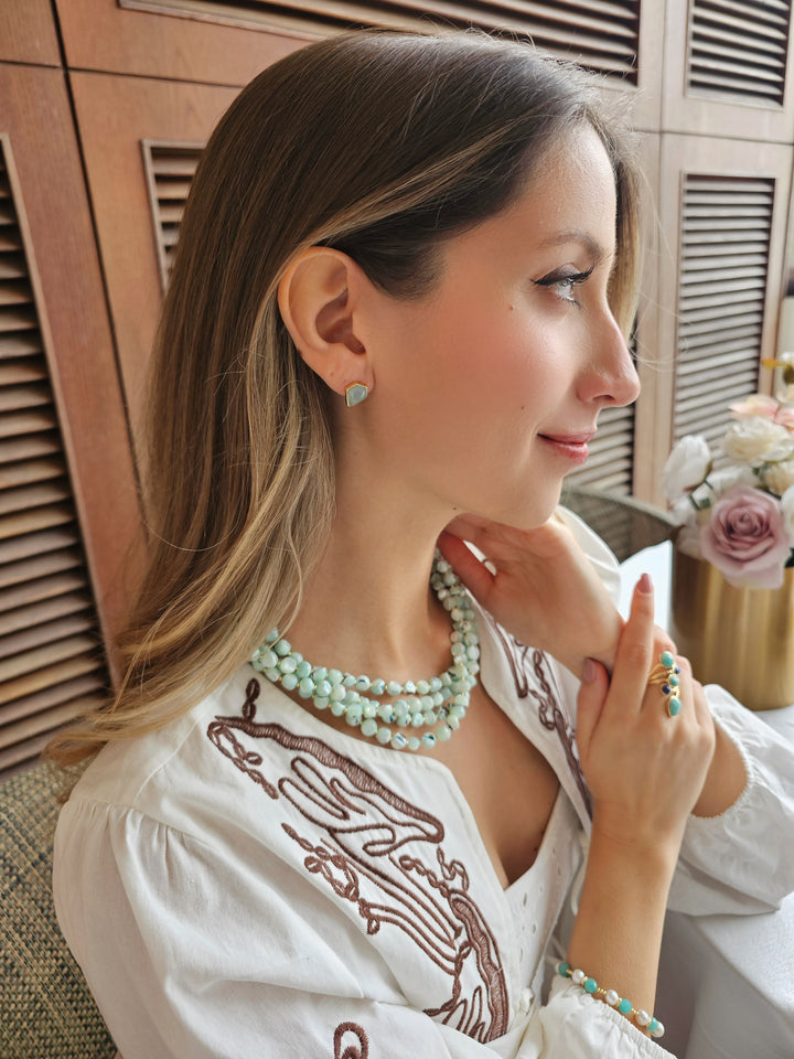 Multi layers green shell necklace RN006