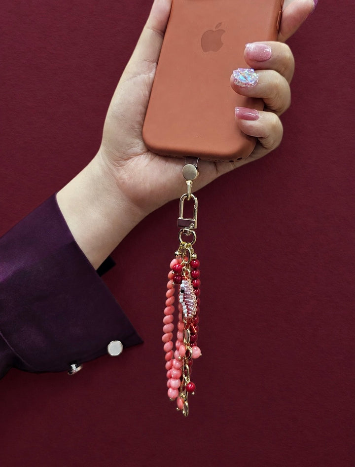 Fish Charm Pink & Red Bamboo Coral Phone Strap / Bag Charm PC102