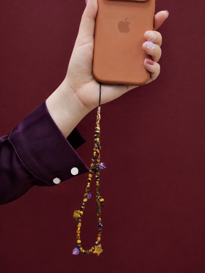 Tiger-Eye Stone Star & Purple Amethyst Phone Strap PC142