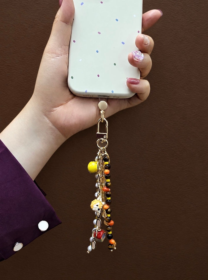 Doghouse Charm Gemstone And Pearls Tassel Phone Strap / Bag Charm PC106