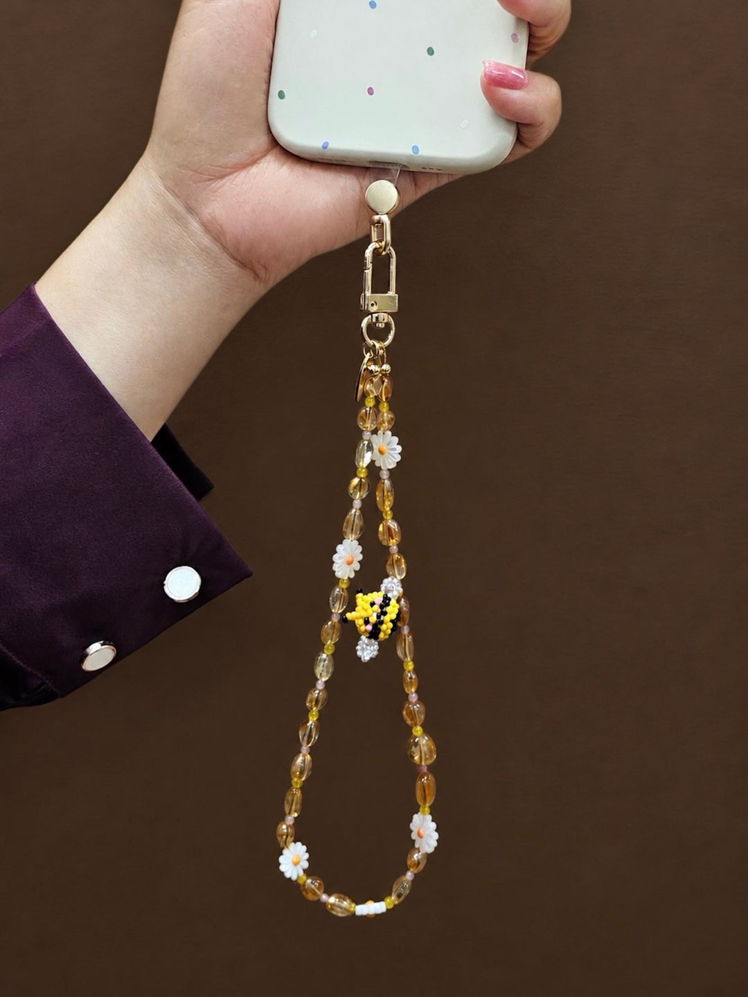 Handcrafted Bee & Shell Flower Natural Citrine Phone Strap PC127