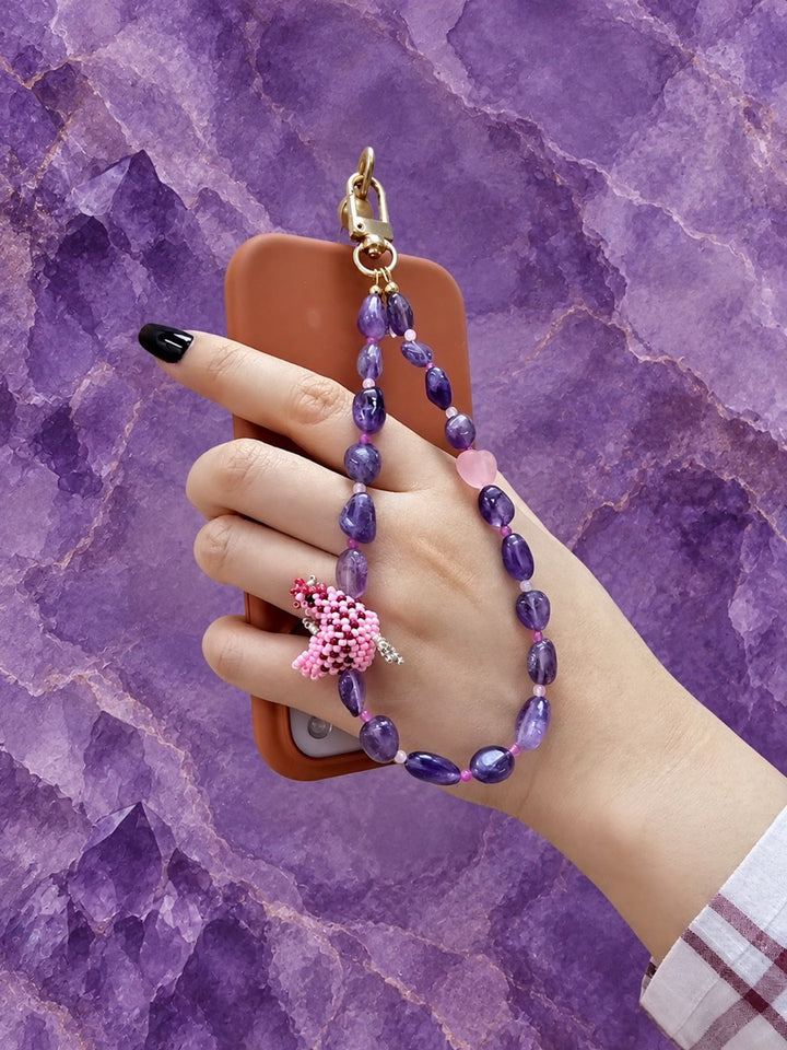Handcrafted Chicken Amethyst Phone Strap PC122